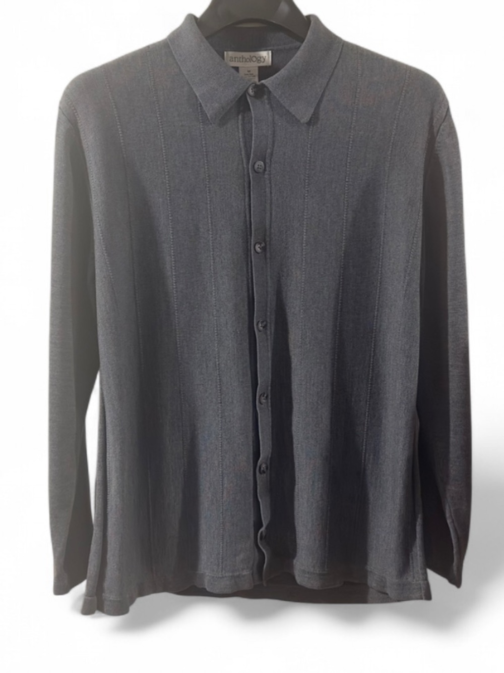 Vintage Button-Up Silk-Blend Long Sleeve Knit Polo Shirt Size Men’s Medium